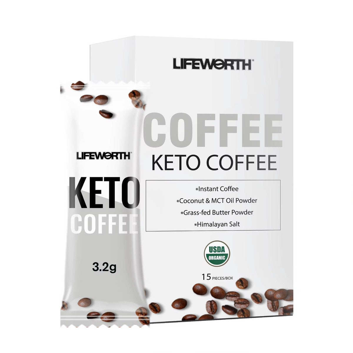 Keto Coffee – Arabica Blend with MCT Oil, Grass-Fed Butter & Himalayan Salt | 15 Packets (270g)