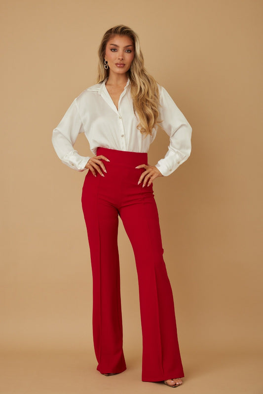 Pantalon Tiro Alto Pierna Recta con Cinturon Rojo image 0